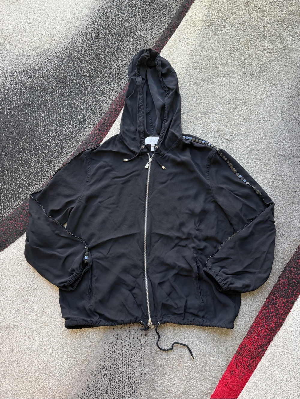 Escada Sport Black Zip Up Viscose Hooded Jacket